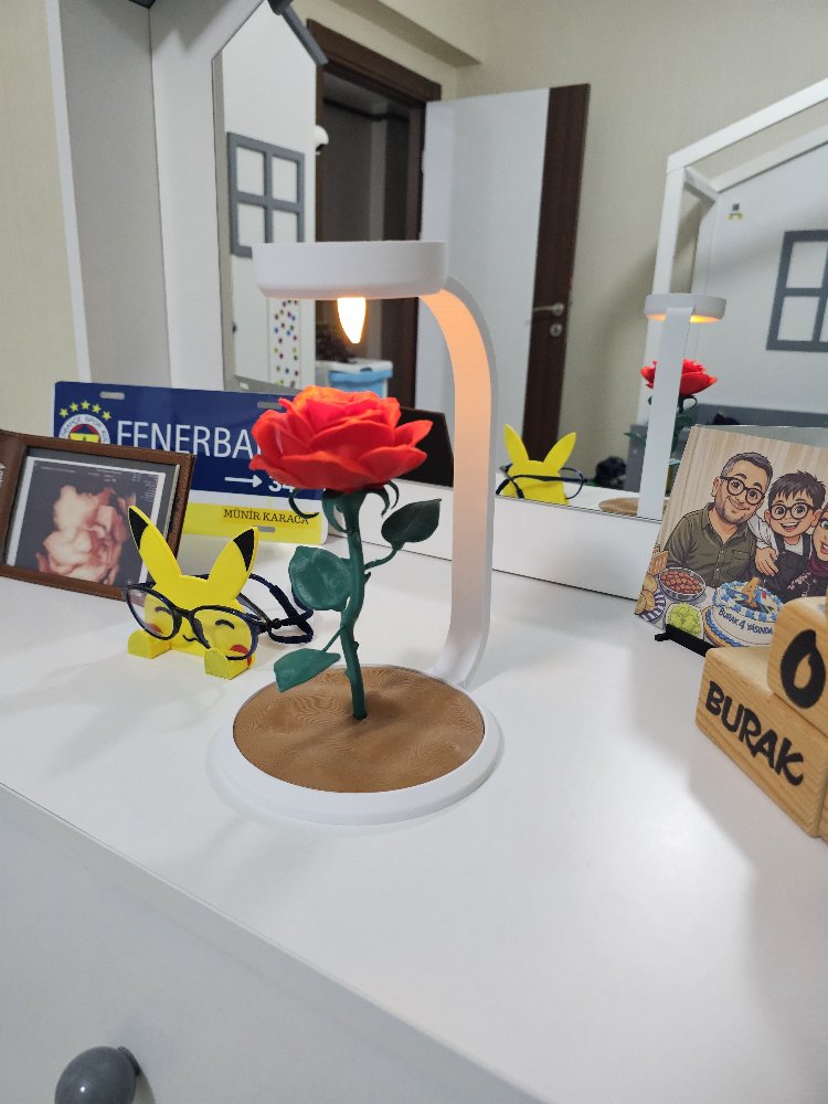Standlı 3D Gül Lamba