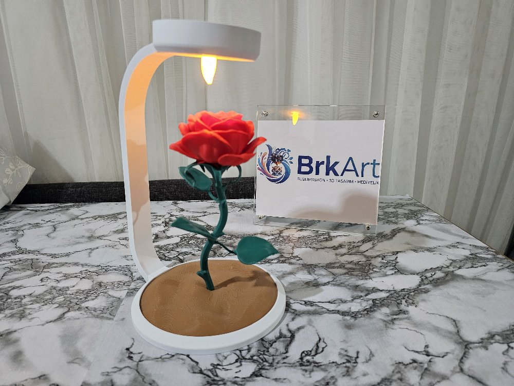 Standlı 3D Gül Lamba