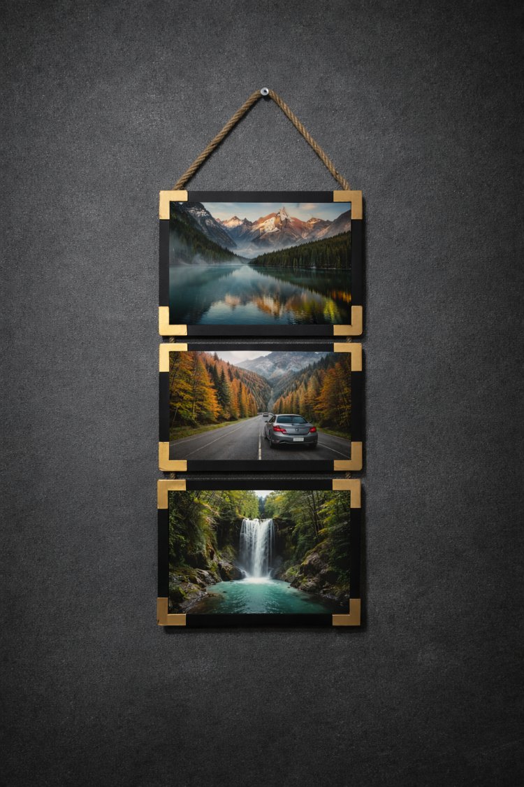 3'lü Gold Fotoğraf Çerçevesi (Alüminyum plaka Baski)