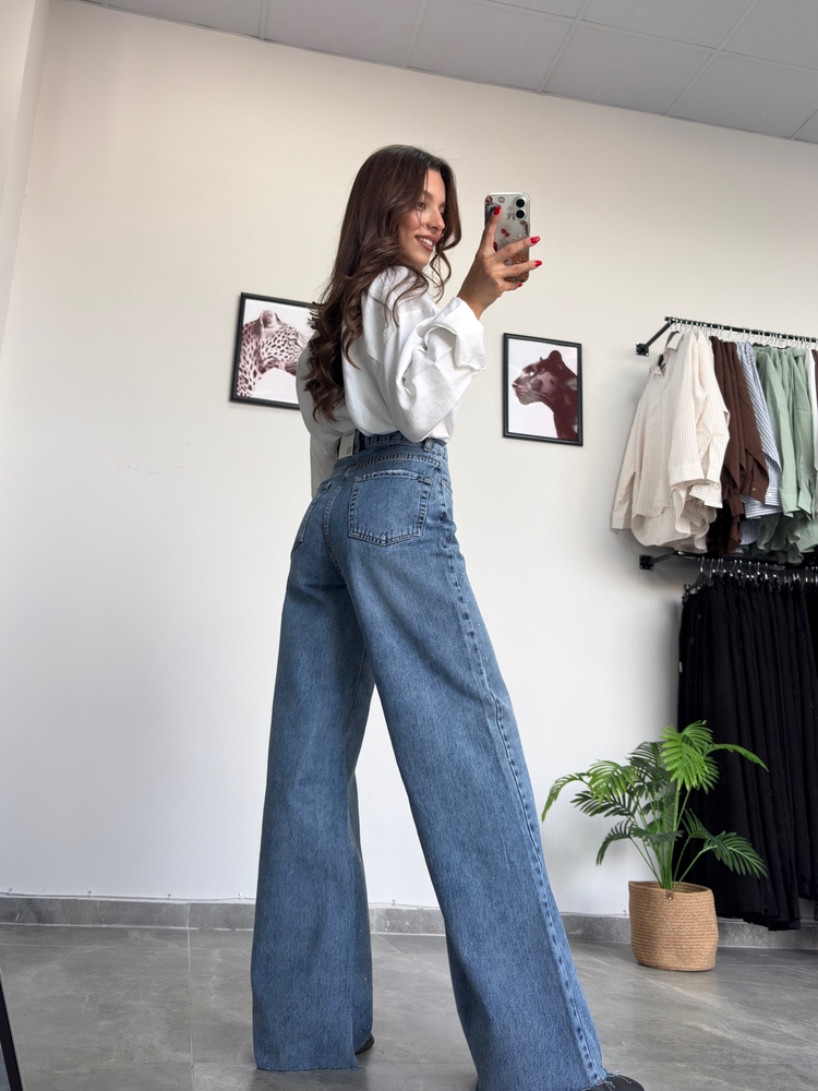 Taşlı Wide Leg Kot Pantolon