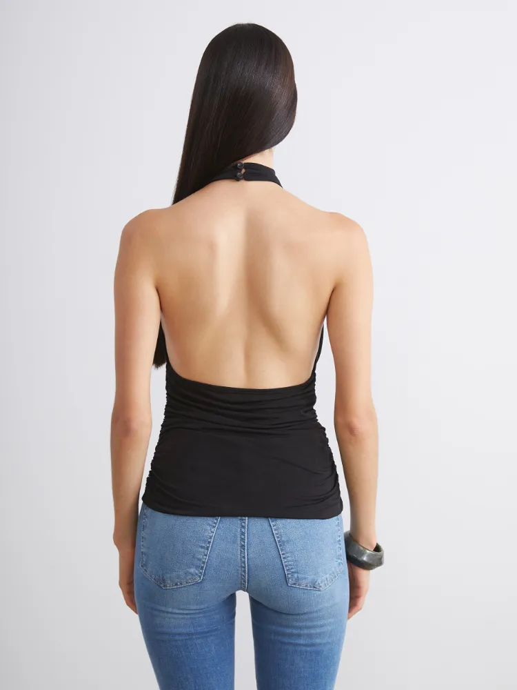 Soulife Siyah Halter Yaka Büzgülü Bluz