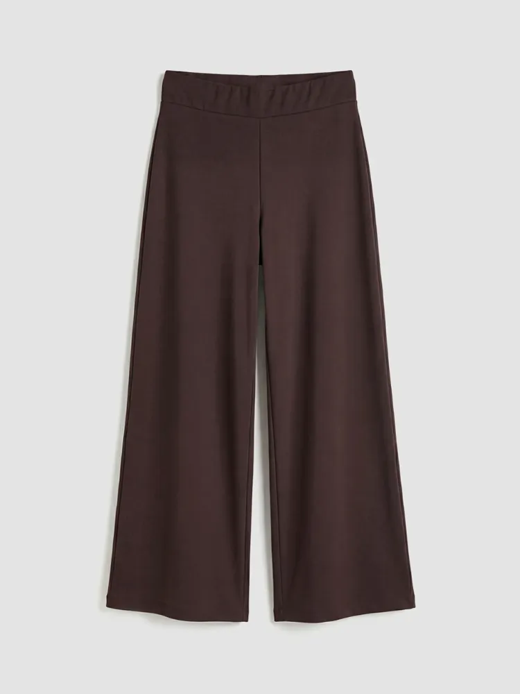 LCW Comfort Kahverengi Beli Lastikli Geniş Paça Kadın Pantolon