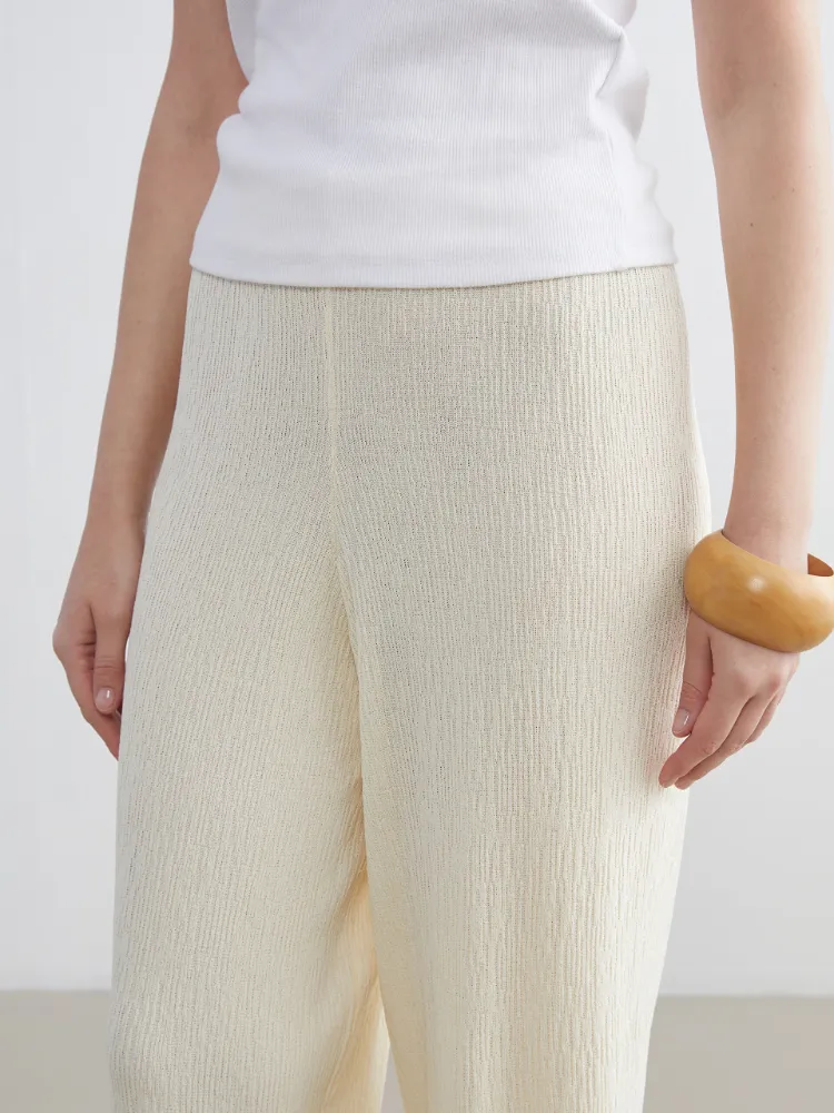 LCWAIKIKI Classic Sarı Beli Lastikli Dokulu Kadın Triko Pantolon