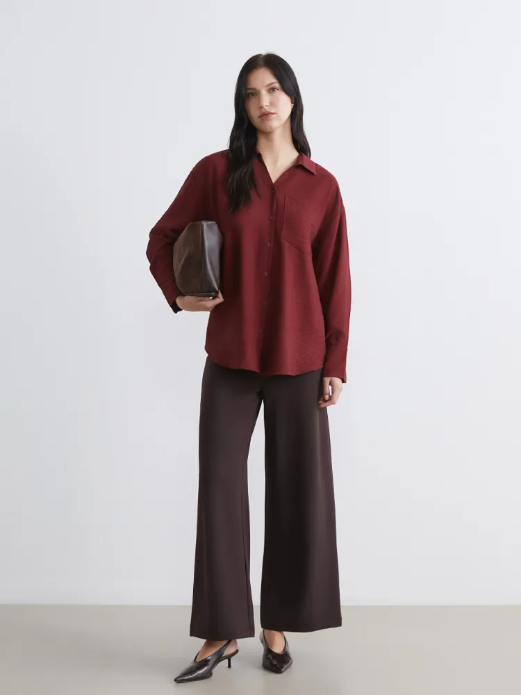 LCW Comfort Kahverengi Beli Lastikli Geniş Paça Kadın Pantolon