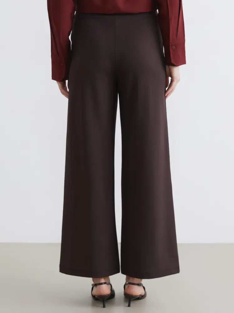 LCW Comfort Kahverengi Beli Lastikli Geniş Paça Kadın Pantolon