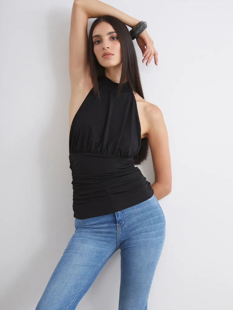 Soulife Siyah Halter Yaka Büzgülü Bluz