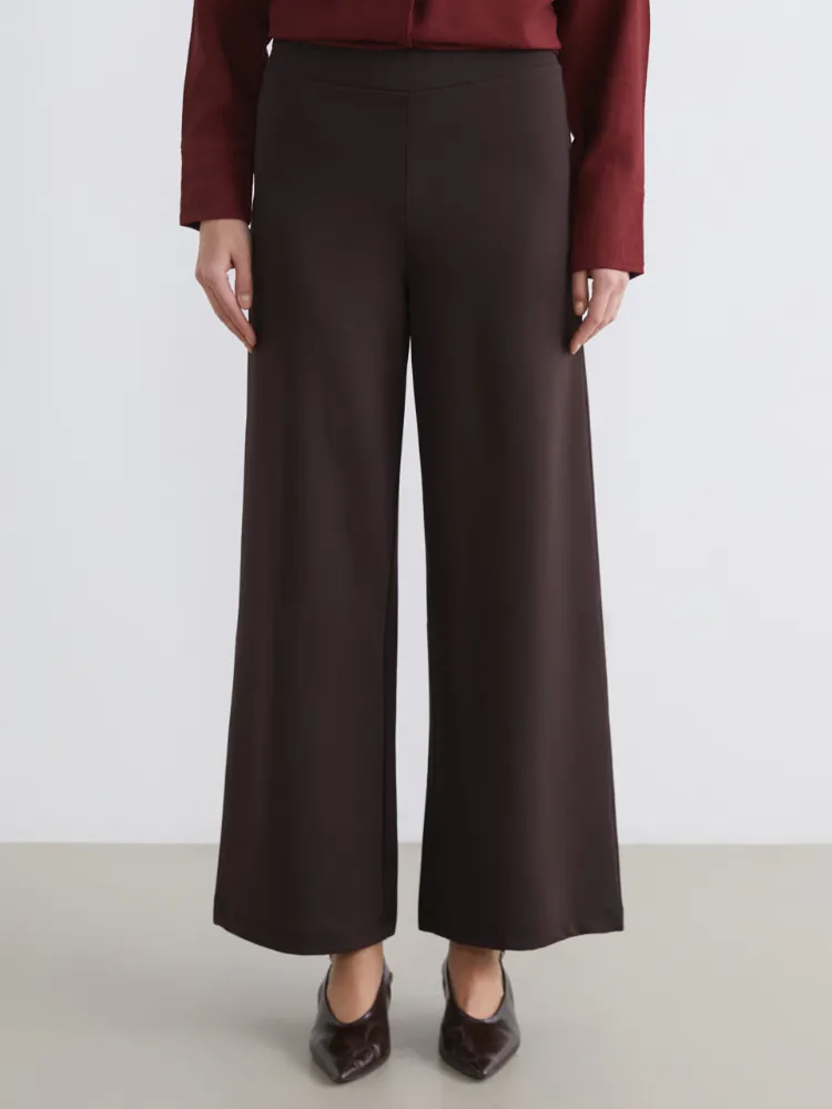 LCW Comfort Kahverengi Beli Lastikli Geniş Paça Kadın Pantolon