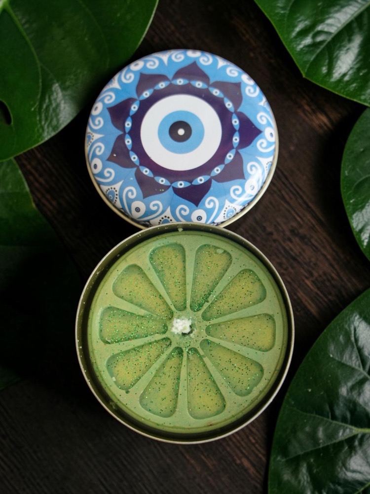 Sacred Green Nazar Boncuklu Teneke Kutu Soya Mum