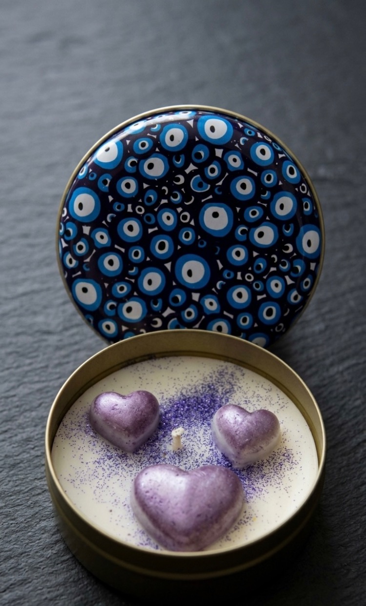Purple Eclipse Nazar Boncuklu Teneke Kutu Soya Mum
