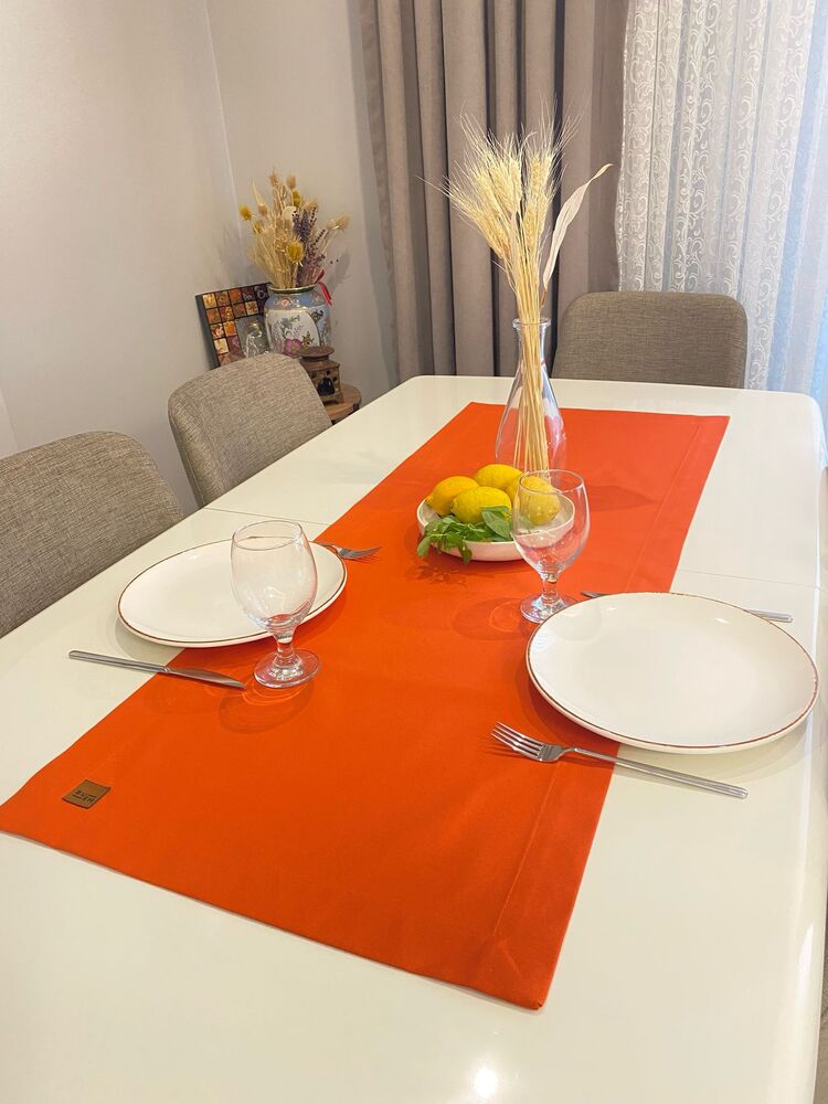 Sunrise Flame Keten Runner Masa Örtüsü 45X120 cm | El Yapımı Dekoratif Masa Şeridi