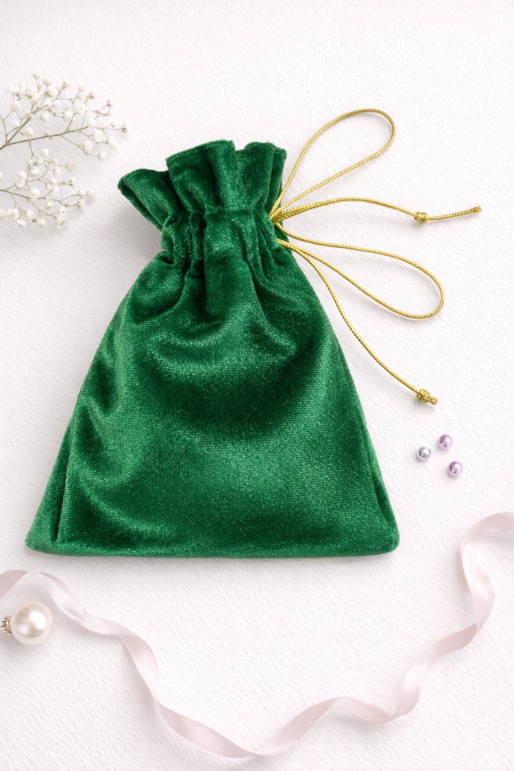 Emerald Mini Kese 10x15 cm  Kadife Hediye & Takı Kesesi – Zümrüt Yeşili Şık Sunum