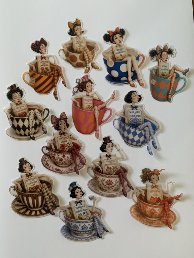 Whimsy Teacup Dolls Pet Sticker Seti