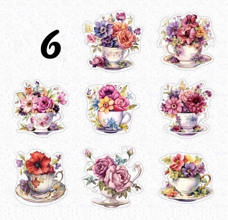 Floral Teacups Pet Sticker Seti