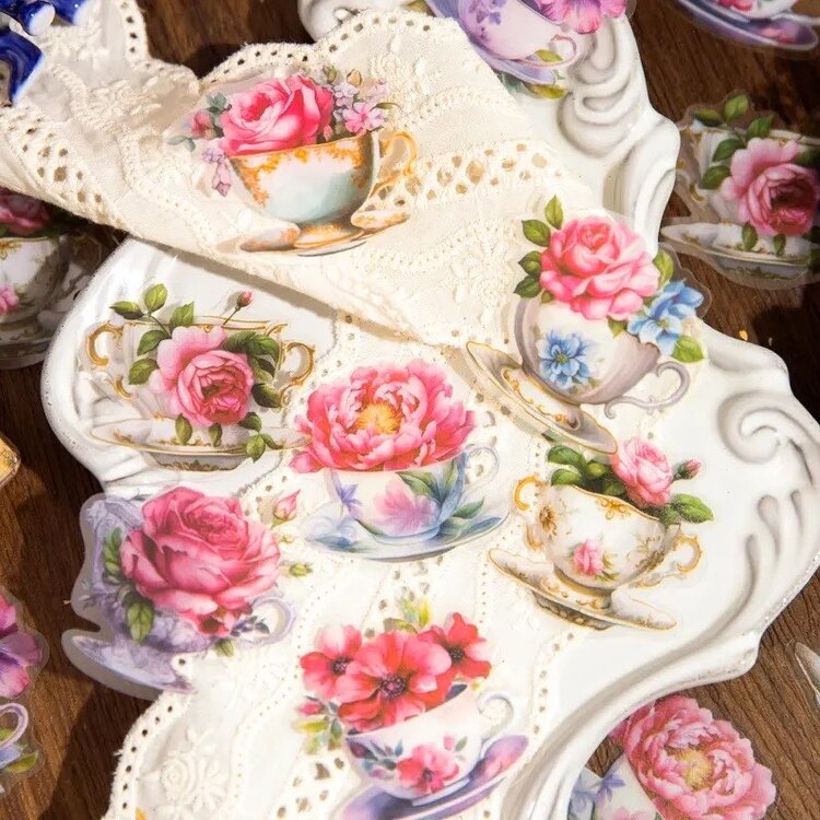 Floral Teacups Pet Sticker Seti