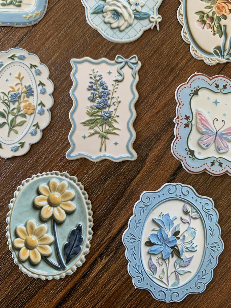 Floral Tags/Blue Stickers