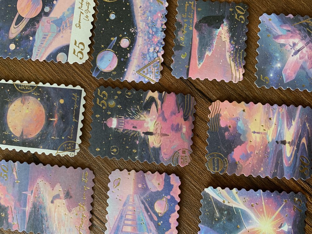 Cosmic Dream Bronzing Stamp Stickers | Bullet Journal Malzemeleri