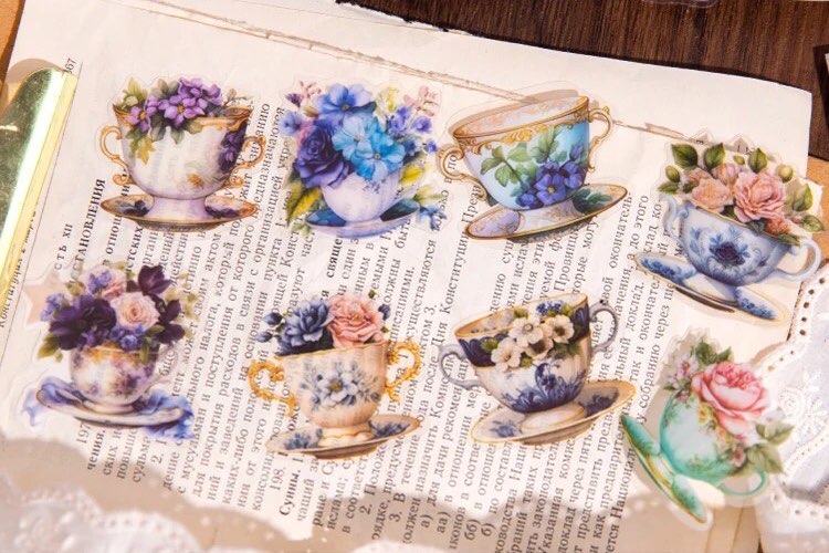 Floral Teacups Pet Sticker Seti