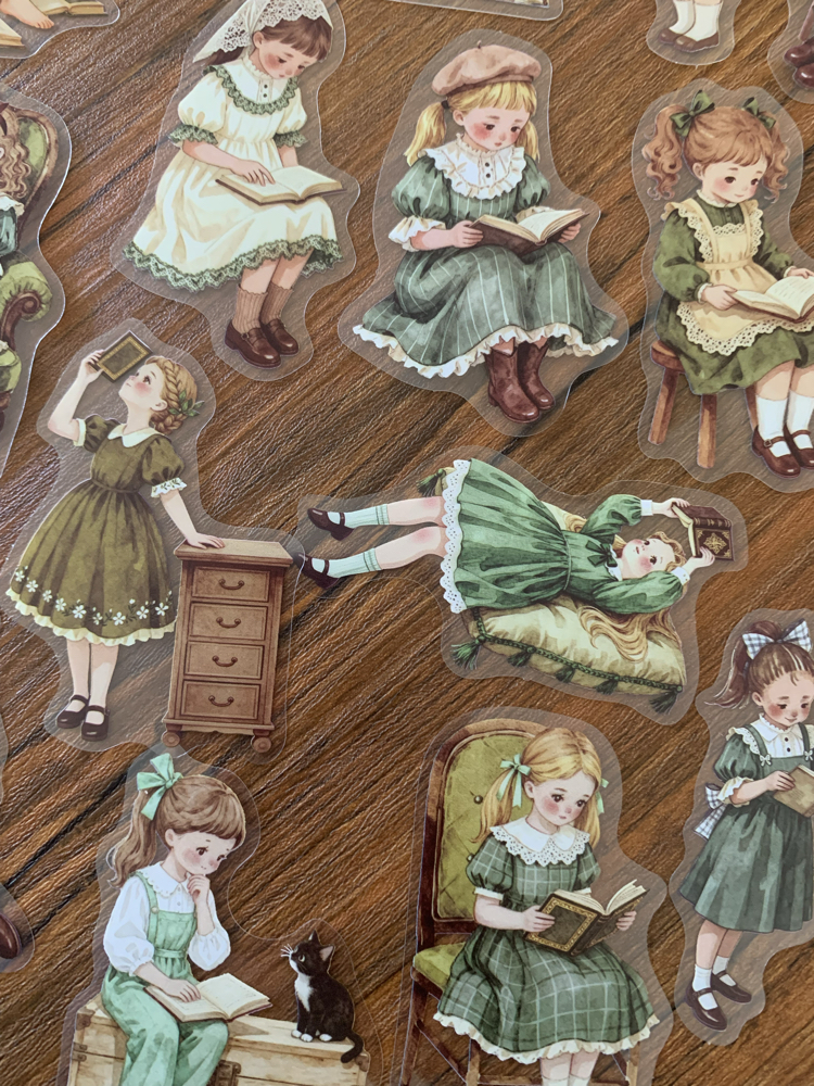 Vintage Reading Girl Pet Stickers