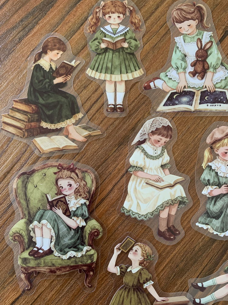 Vintage Reading Girl Pet Stickers