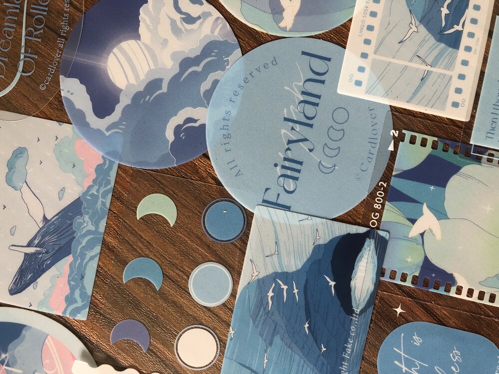 Fairyland Dream Blue Pet Sticker Seti | Bullet Journal Malzemeleri