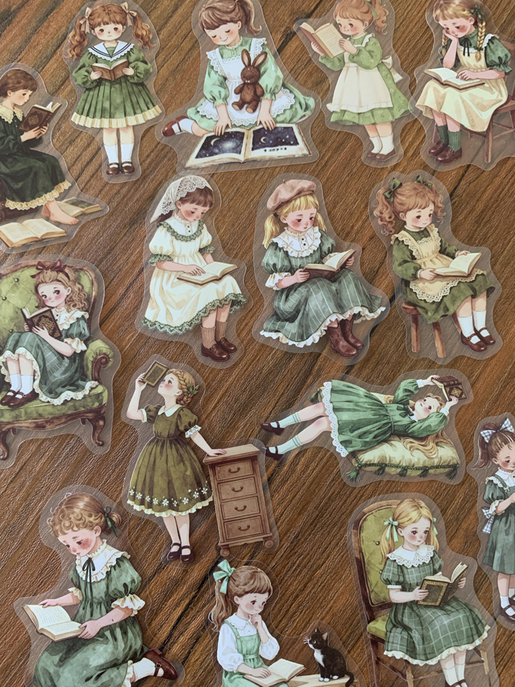 Vintage Reading Girl Pet Stickers