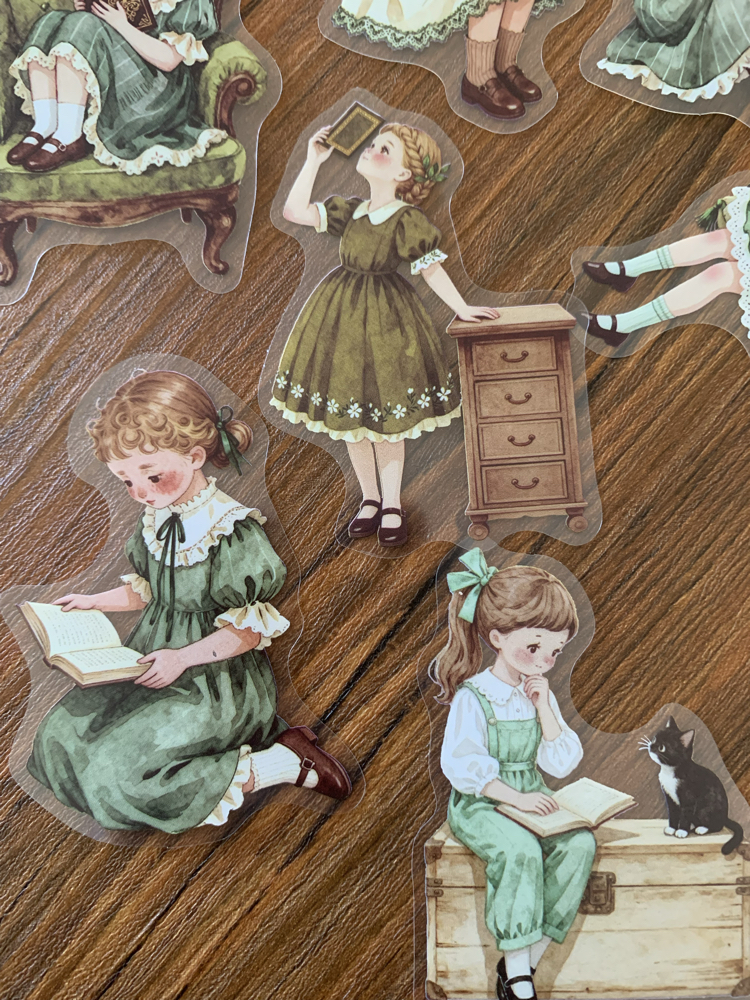 Vintage Reading Girl Pet Stickers