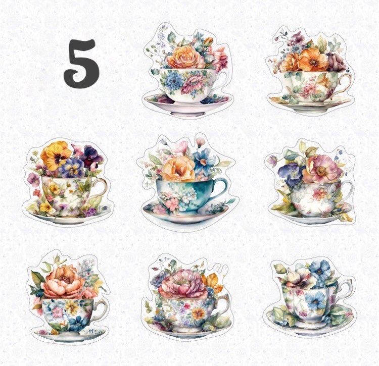 Floral Teacups Pet Sticker Seti