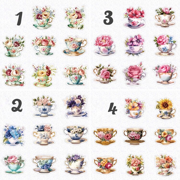 Floral Teacups Pet Sticker Seti