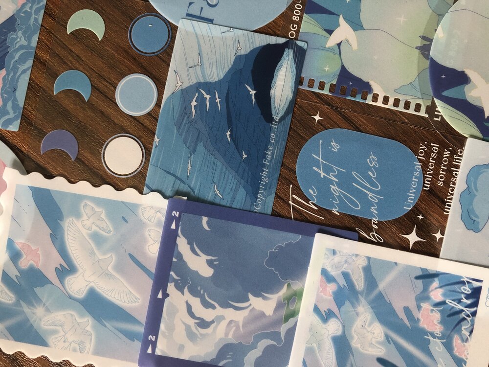Fairyland Dream Blue Pet Sticker Seti | Bullet Journal Malzemeleri