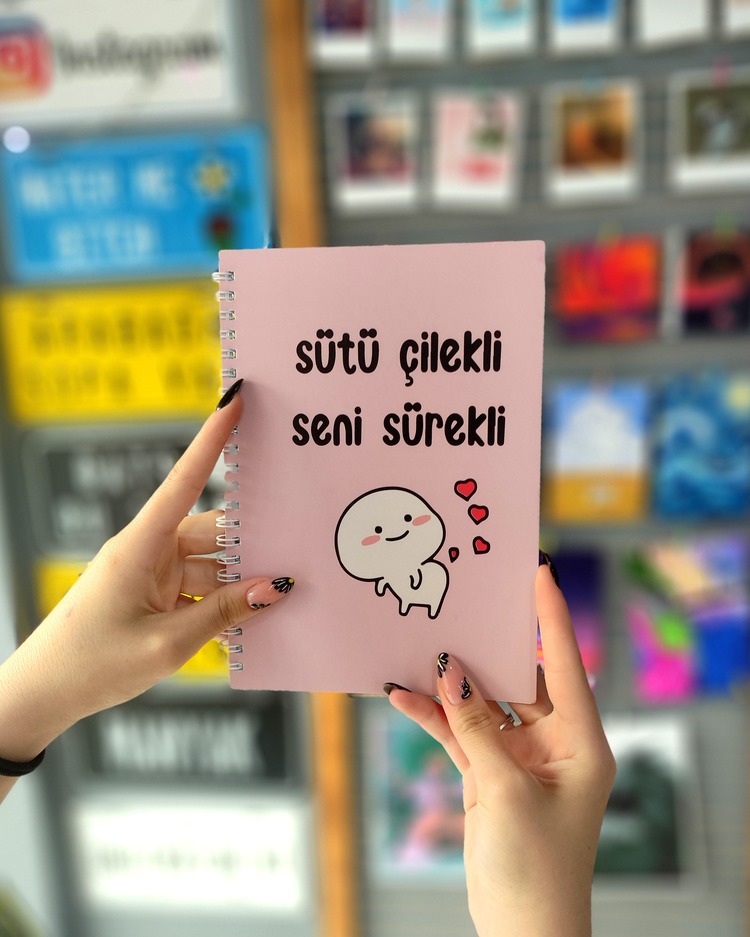 Sütü Çilekli Seni Sürekli Spiralli Defter