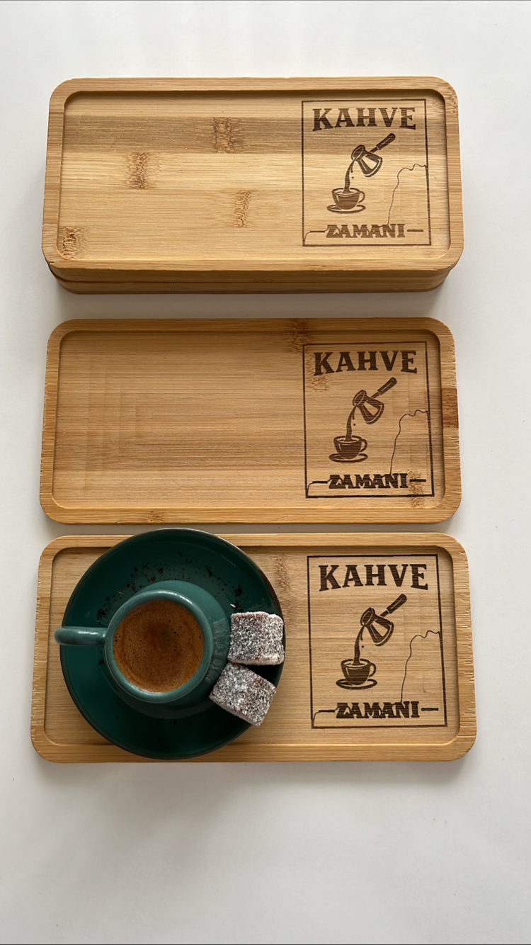 Kişiye Özel Çay Kahve Sunum Tepsisi Ahşap Kahve Tepsisi İsim Logo Yazılı