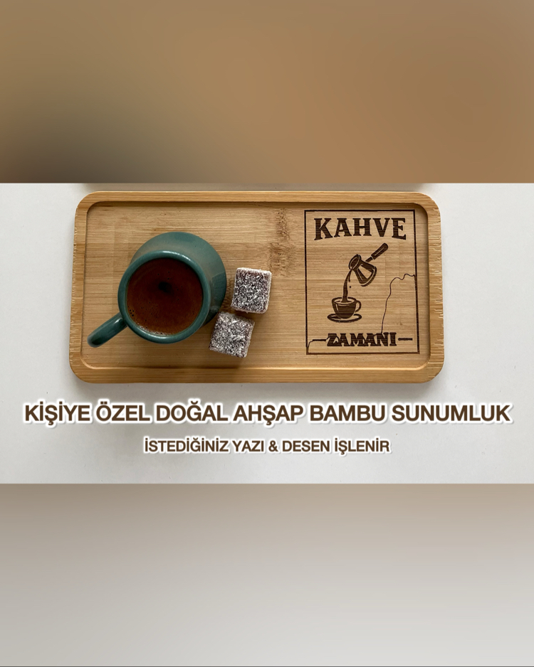 Kişiye Özel Çay Kahve Sunum Tepsisi Ahşap Kahve Tepsisi İsim Logo Yazılı