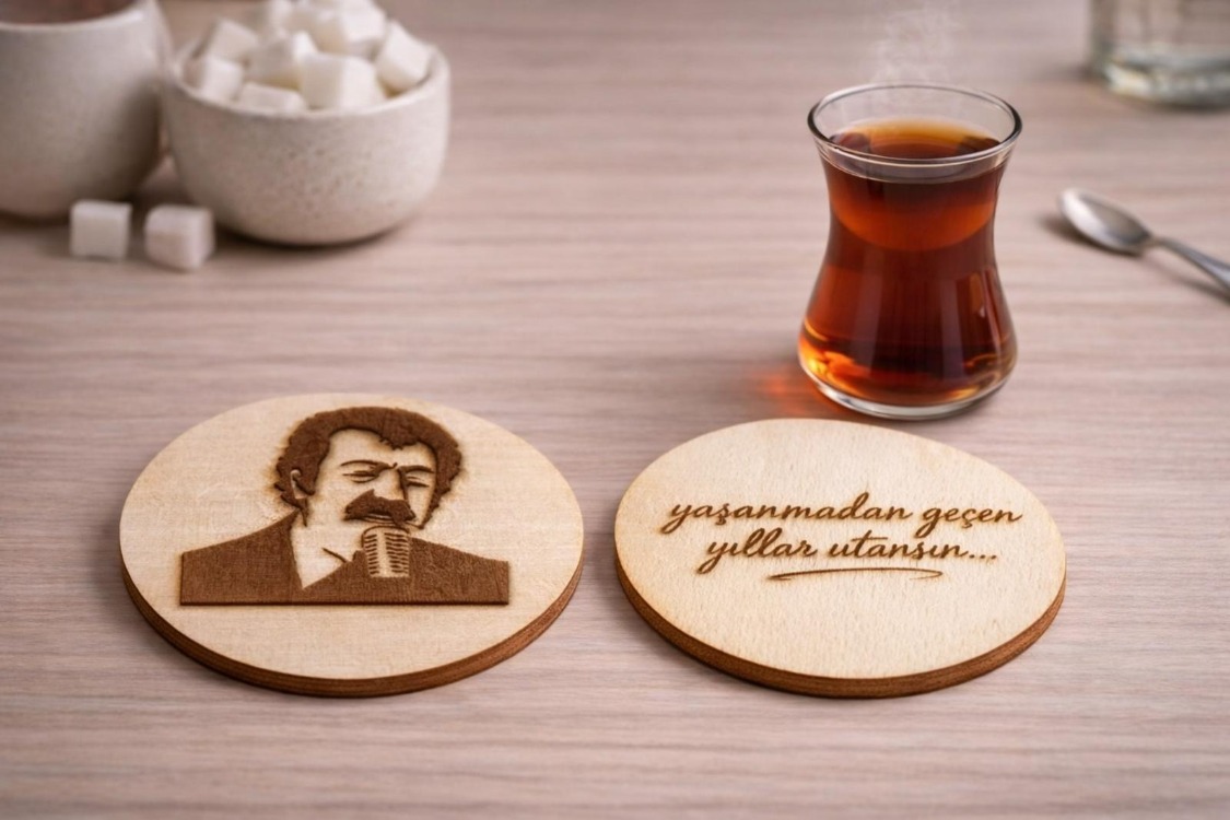 Kişiye Özel Ahşap Bardak Altlığı – Lazer Kazıma İsim, Fotoğraf & Karakter Baskı