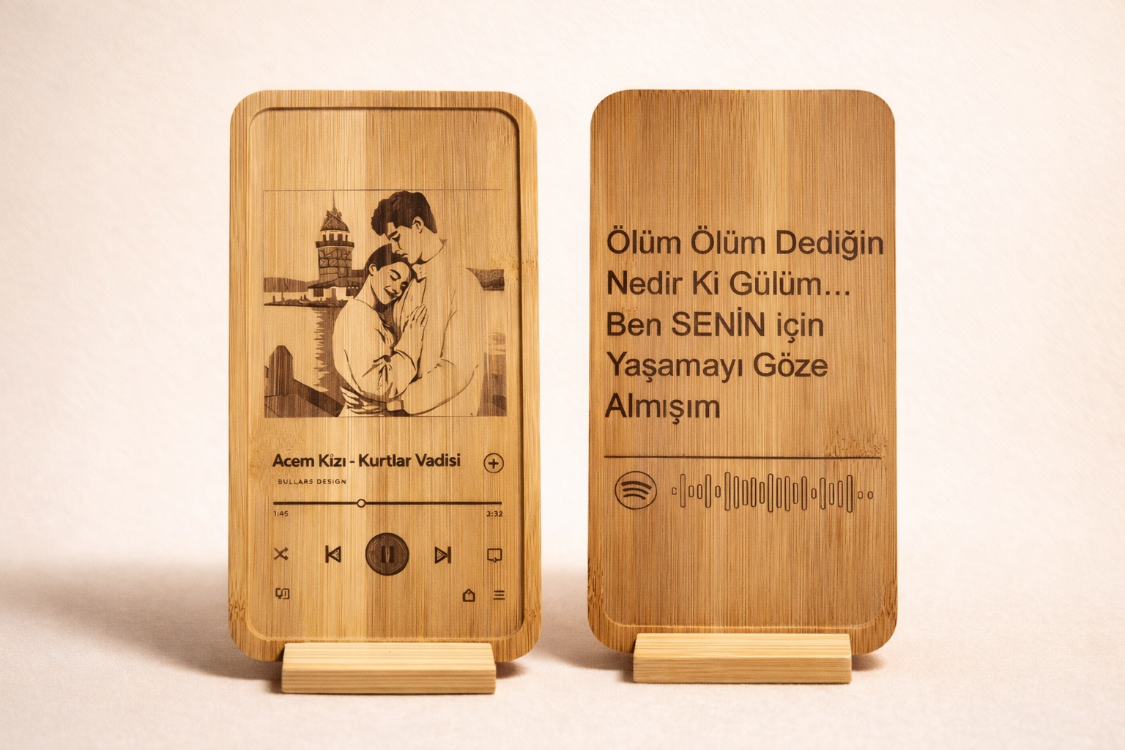 Kişiye Özel Spotify Kodlu Ahşap Çift Plaketi – Fotoğraflı & İsimli Hediye