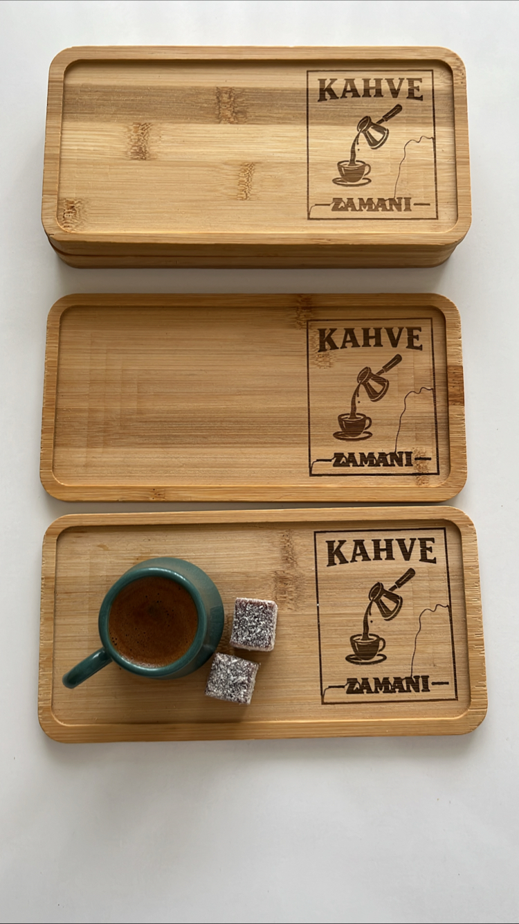 Kişiye Özel Çay Kahve Sunum Tepsisi Ahşap Kahve Tepsisi İsim Logo Yazılı