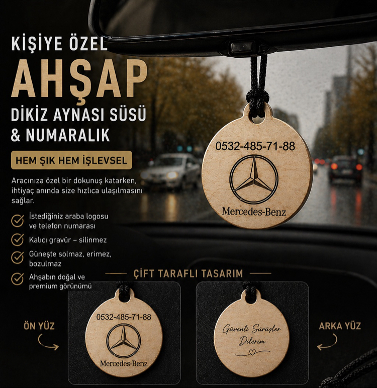Kişiye Özel Ahşap Araba Süsü Dikiz Aynası Süs