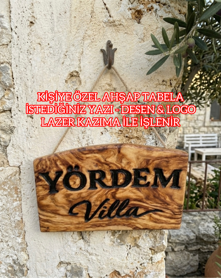 Kişiye Özel Ahşap Tabela – Dış Mekan Dayanıklı Duvar Tabelası, İsim Logo Yazılı