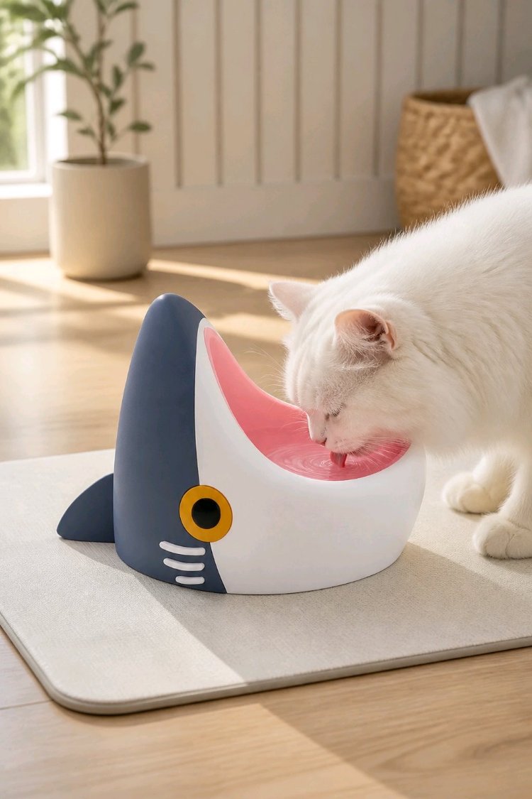 Köpekbalığı Tasarımlı Kedi Su Kabı