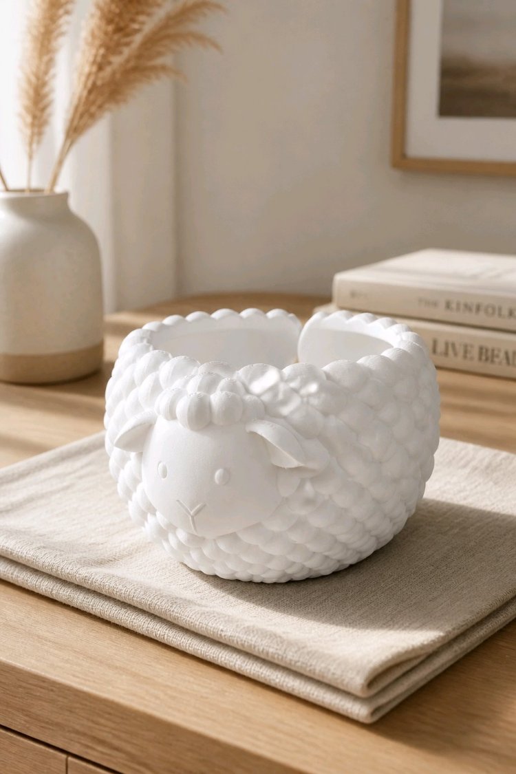Pofuduk Kuzu Tasarım Örgü İp Kasesi - Sevimli Yarn Bowl