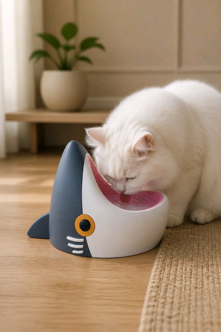 Köpekbalığı Tasarımlı Kedi Su Kabı