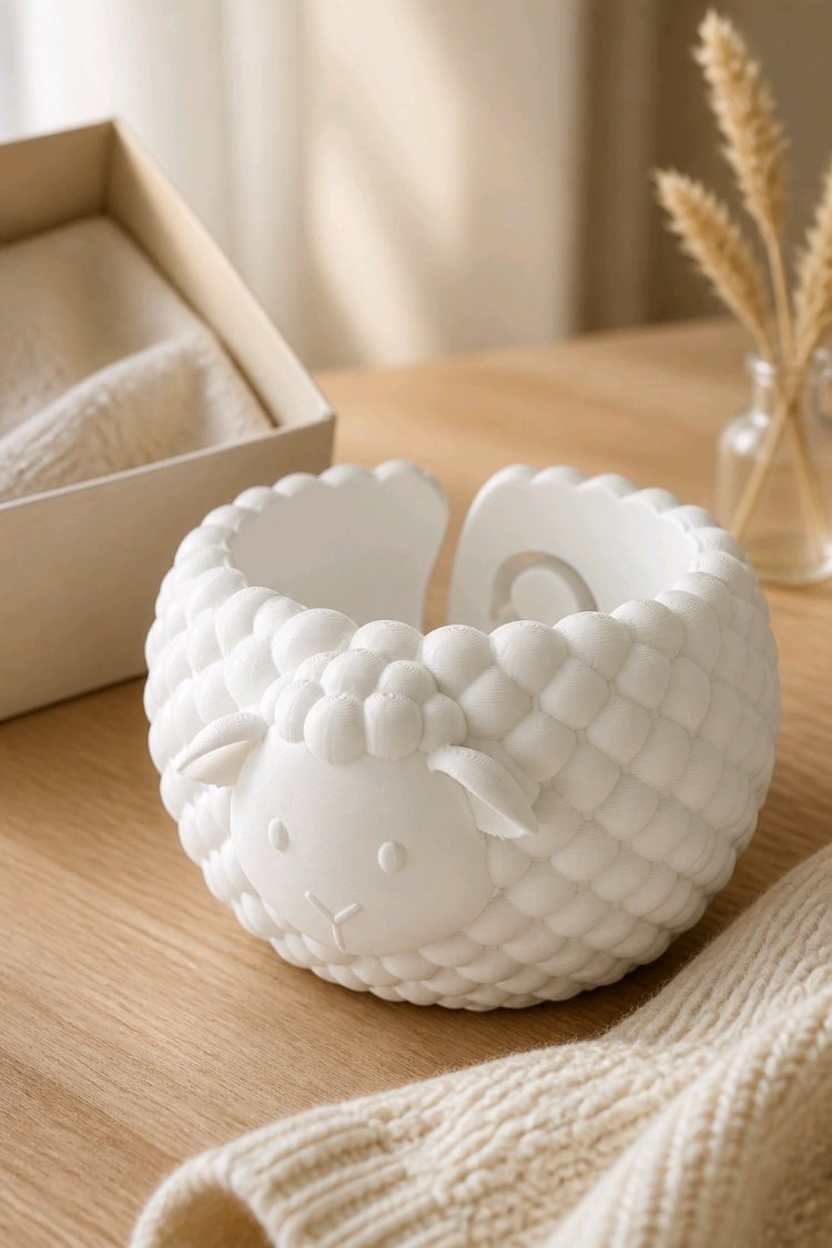 Pofuduk Kuzu Tasarım Örgü İp Kasesi - Sevimli Yarn Bowl