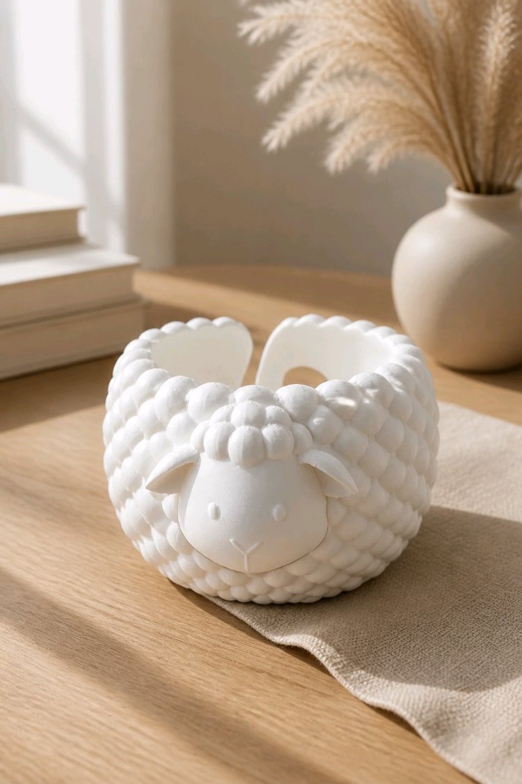 Pofuduk Kuzu Tasarım Örgü İp Kasesi - Sevimli Yarn Bowl
