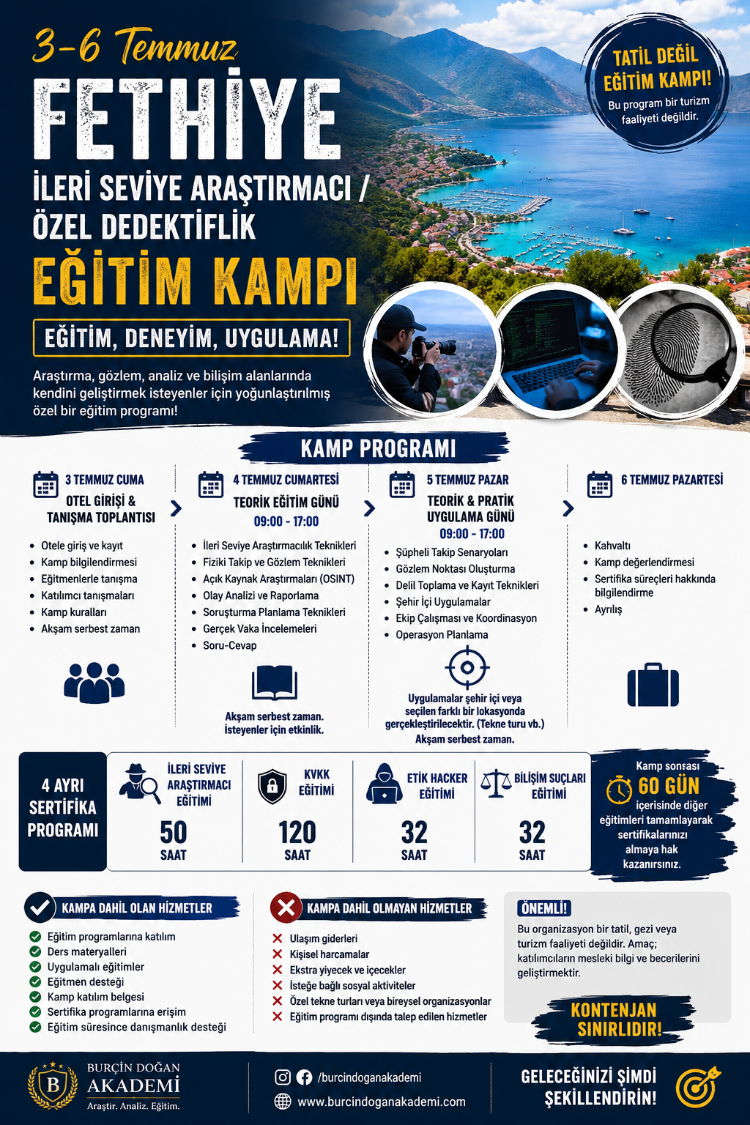 İLERİ SEVİYE ARAŞTIRMACI EĞİTİMİ 3/6 TEMMUZ FETHİYE
