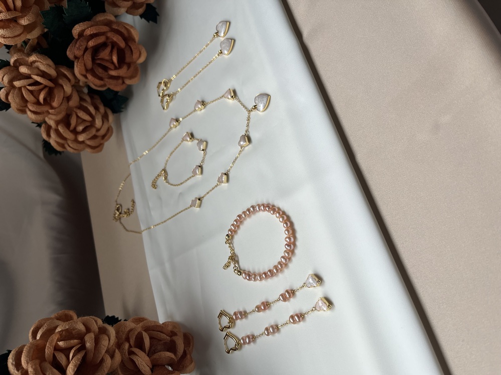 The Enamelled Shine Of Peach Pearl Love Earrings