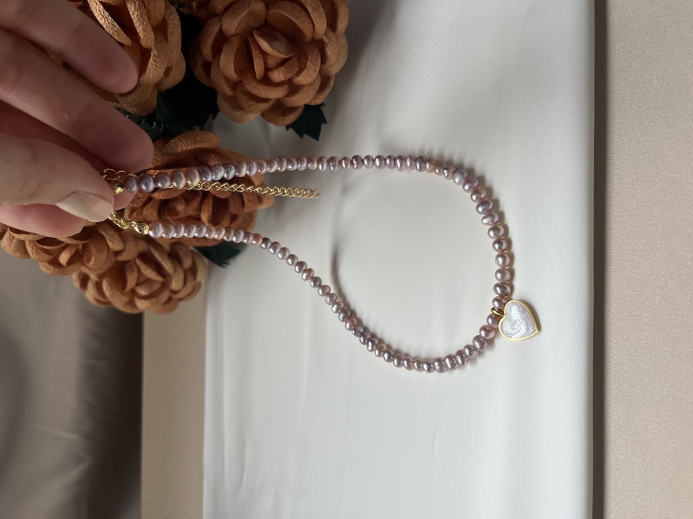The Enamelled Shine Of Lavender Pearl Love Necklace
