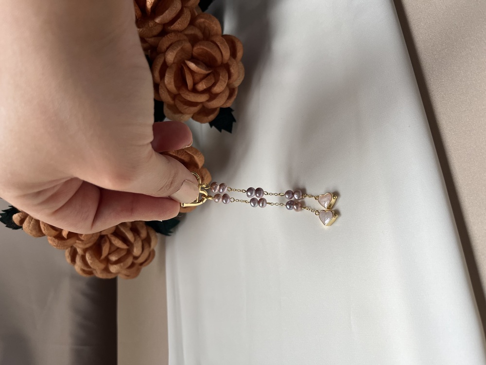 The Enamelled Shine Of Lavender Pearl Love Earrings