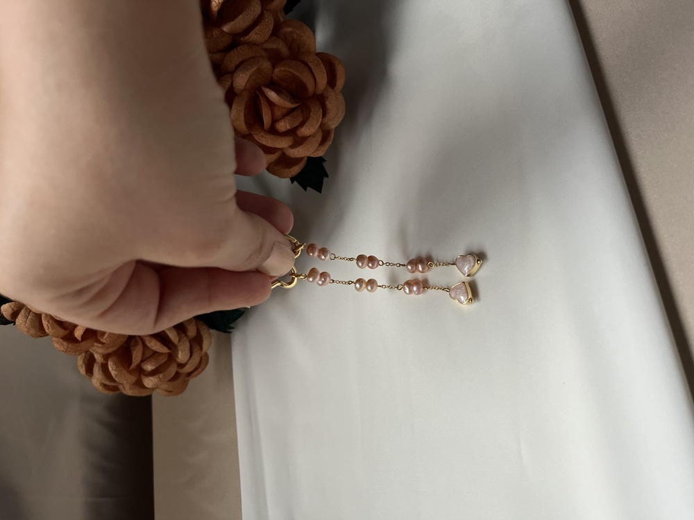 The Enamelled Shine Of Peach Pearl Love Earrings