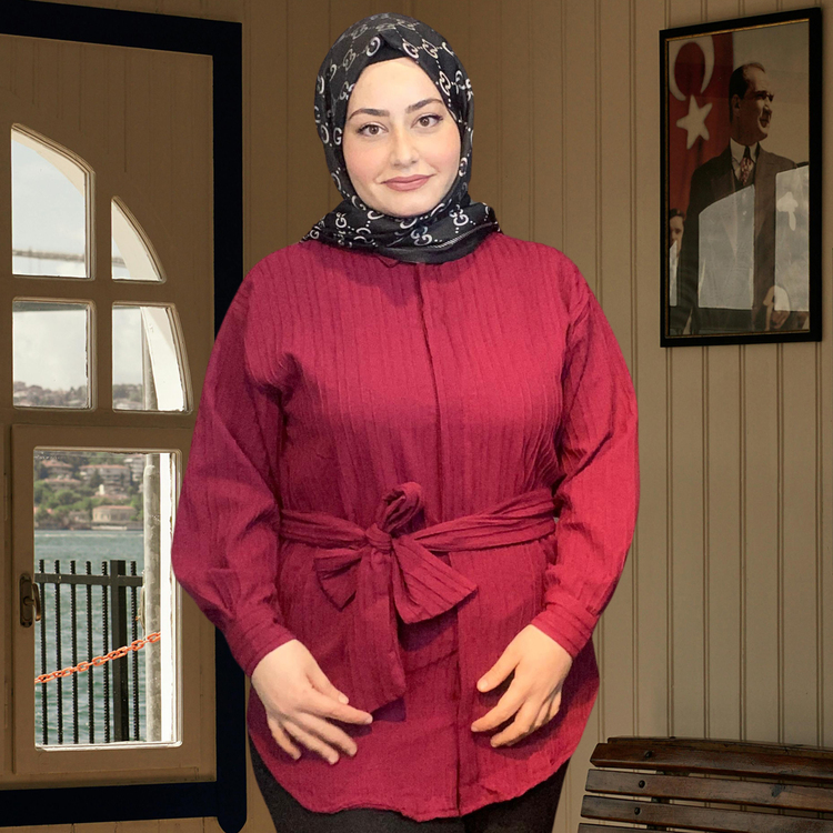 Kırmızı Kuşaklı Tunik Gömlek
