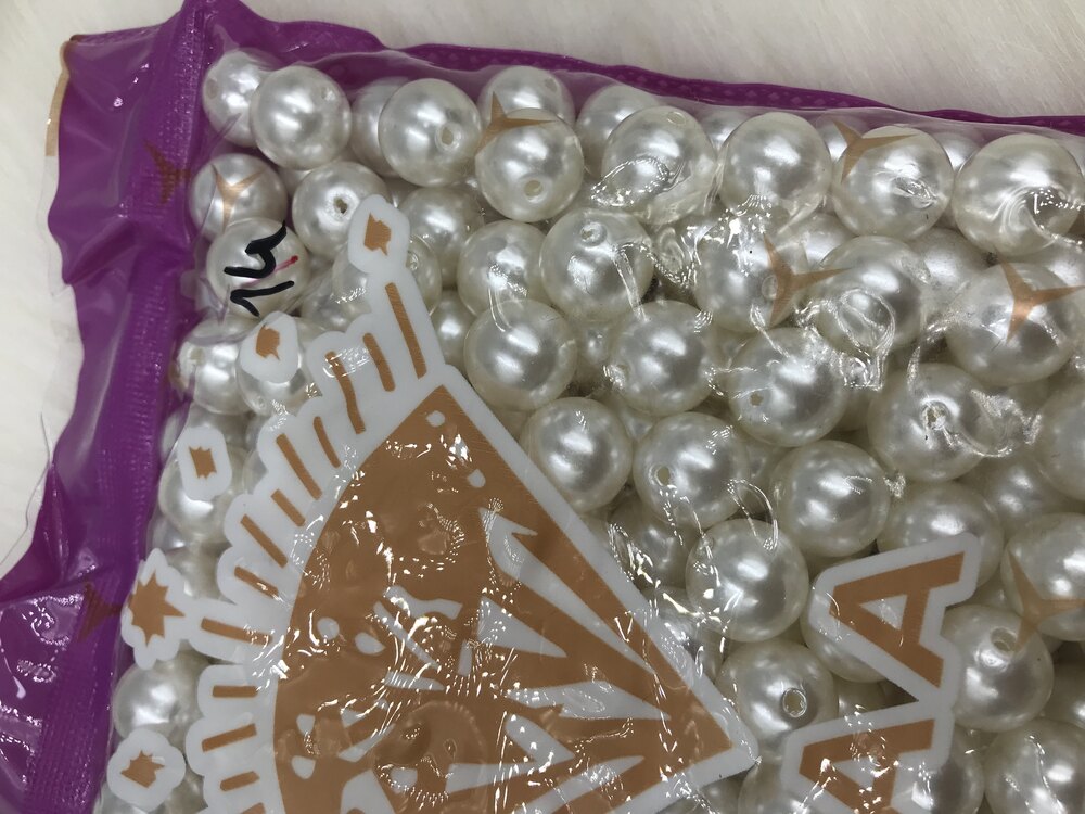 500 Gram 14 mm Krem Lüks / Lüx Kaplama Plastik Inci Boncuk, Çanta Yapım Boncuğu