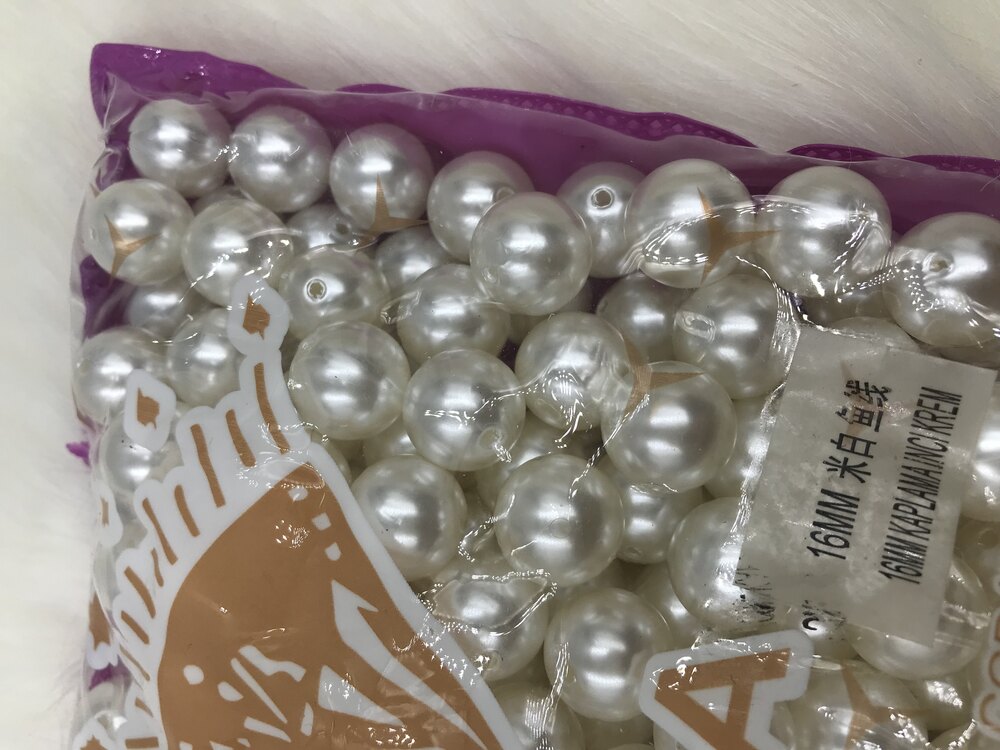 500 Gram 16 mm Krem Lüks / Lüx Kaplama Plastik Inci Boncuk, Çanta Yapım Boncuğu